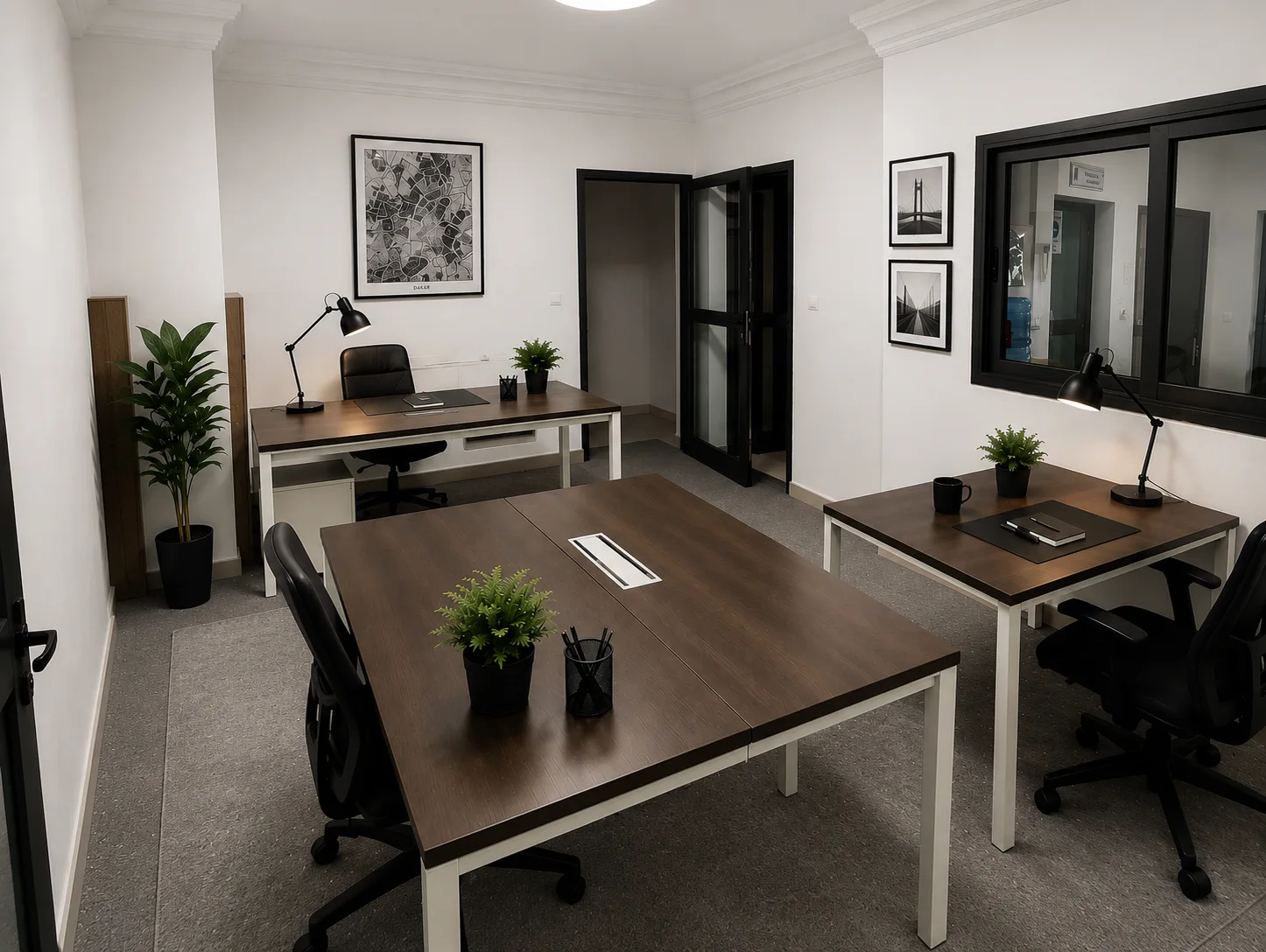 Bureau privé JigiWorks — OF3, 1er étage : bureau équipé, lumineux, avec plantes